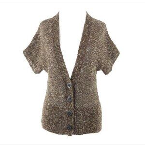 Classiques Entier Sz XS Brown Multi Open Weave Button Up Cotton Blend Top